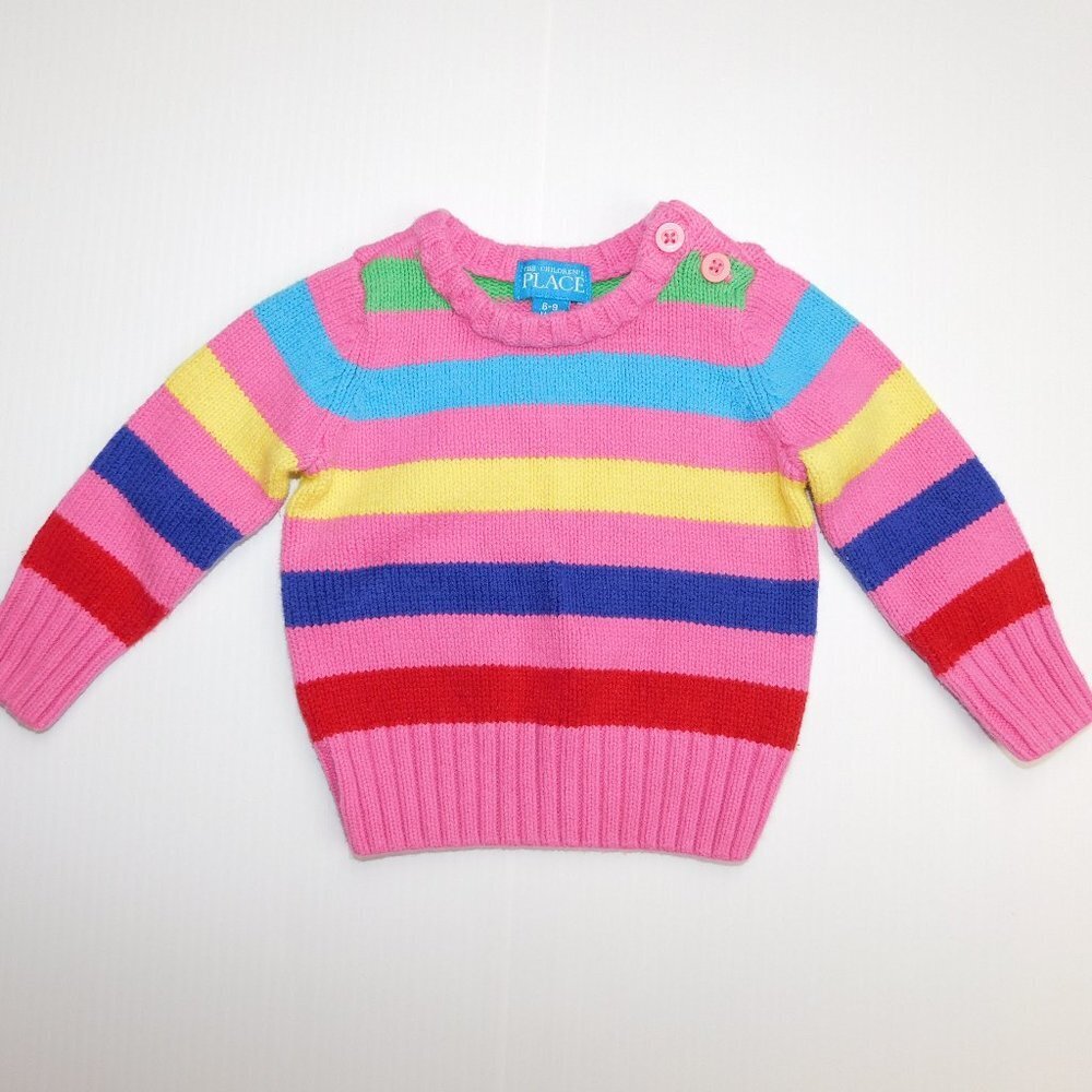 The Children's Place Pink Multi Colour Striped Knit Sweater Baby Girl 6-9 months